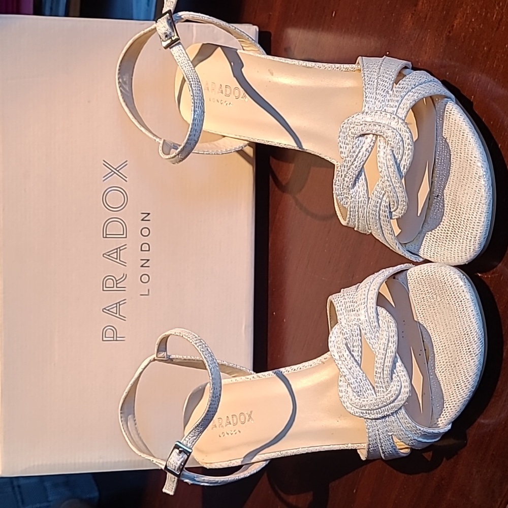 Paradox London silver strappy Henrika sandals, size 8.5